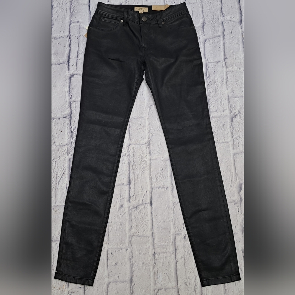 Burberry London Low Rise Black Wax Coated Skinny Jeans